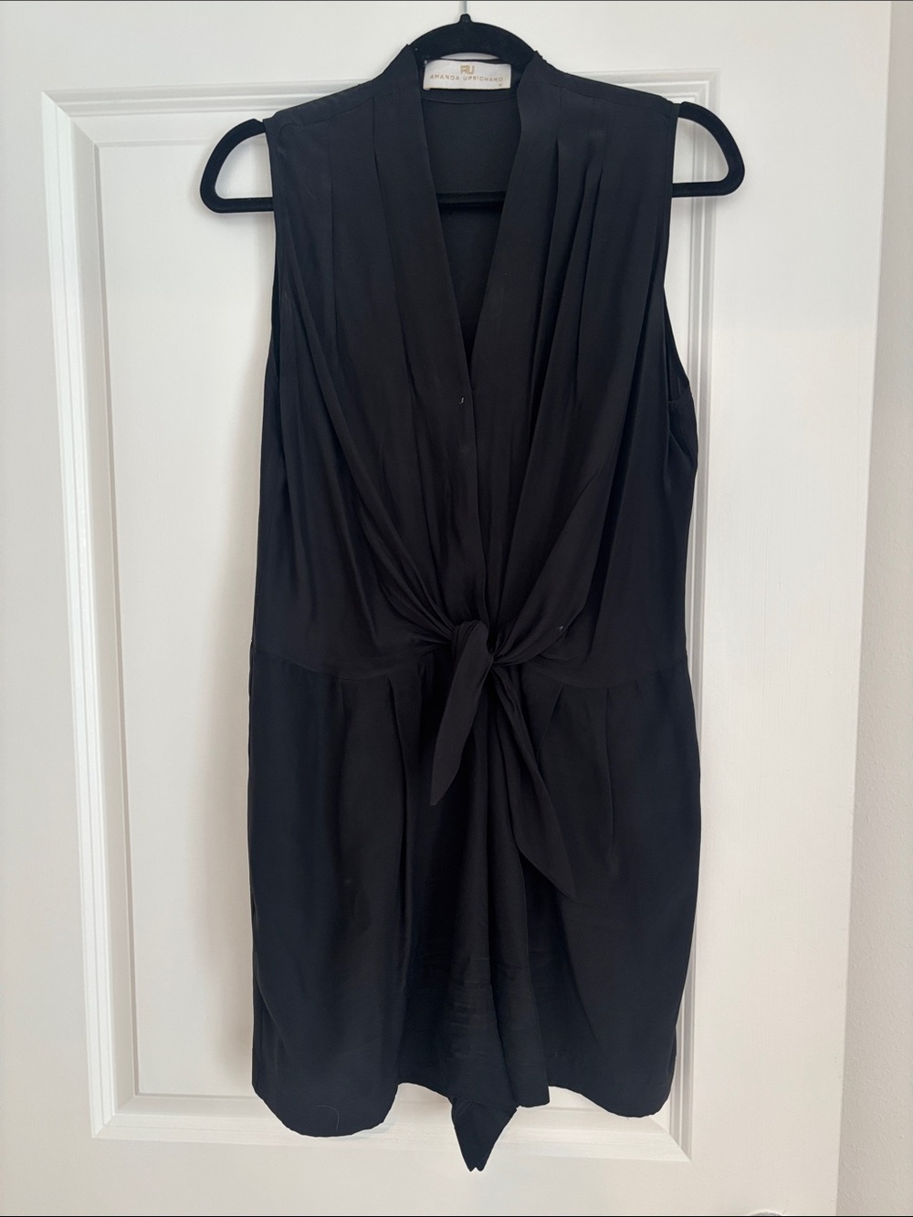 Amanda Uprichard Black Sleeveless Tie-Front Romper